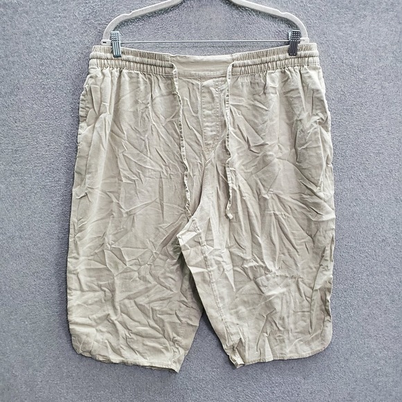 Basic Editions Women Pants 1x Beige Linen Blend Summer Drawstring Y2K Capri Crop - Picture 1 of 7